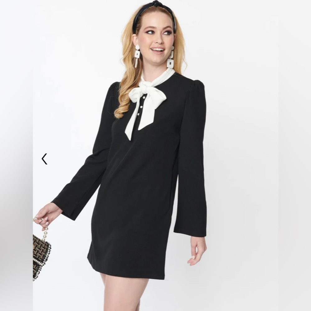 Unique Vintage with‎ Smak Parlour NWT Black & White Neck Tie Mini Shift Dress - Picture 3 of 11